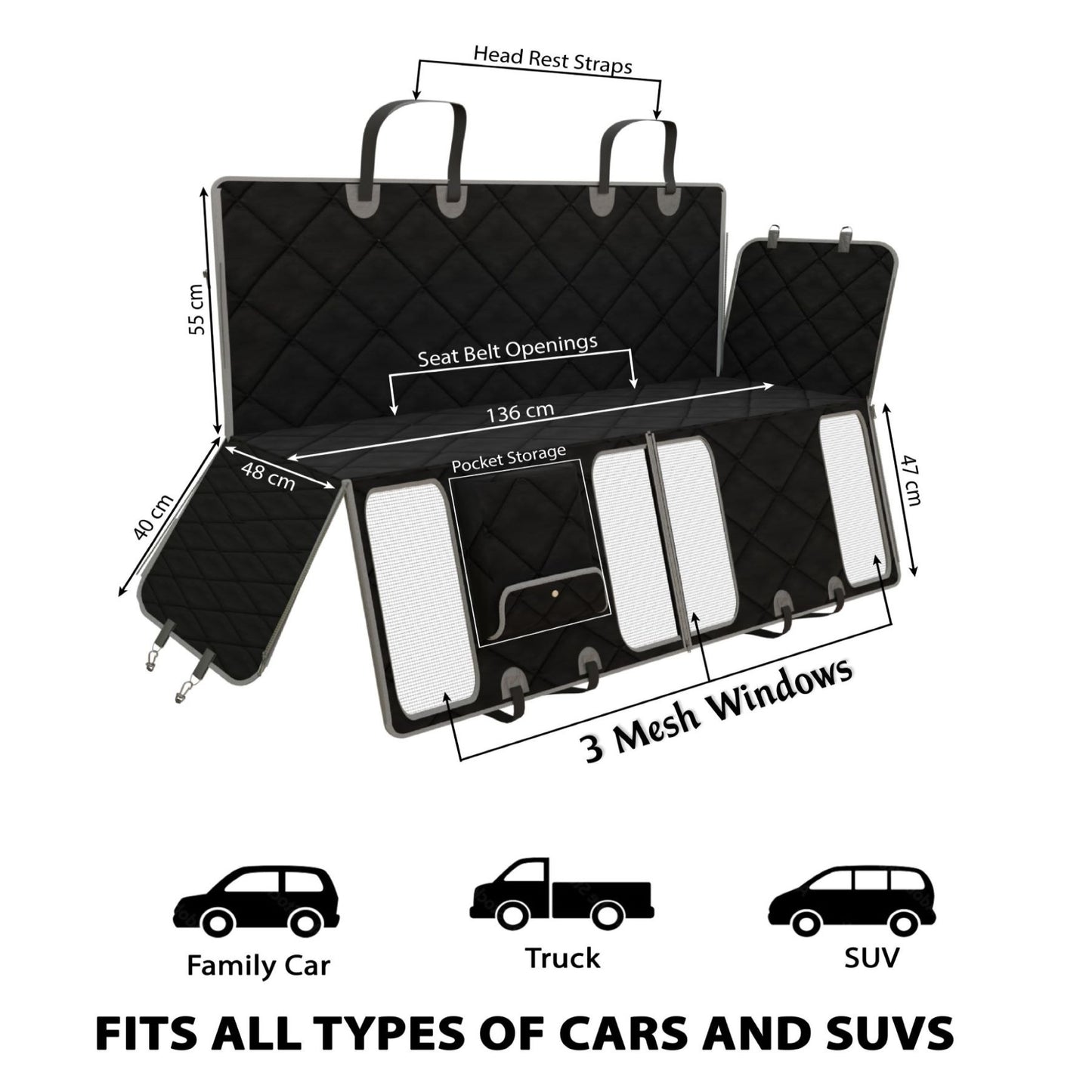 Perfect Dog Car Seat Cover with Mesh Windows and Thick Padding - Australia